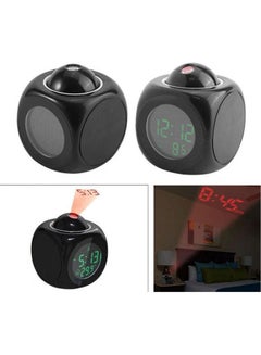 اشتري Multi-Function Digital Lcd Wall Projection Voice Talking Temperature Display Led Alarm Clock Black 11X10.6X9cm في مصر