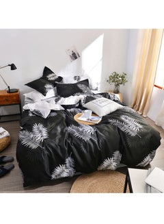 Buy 4-Piece Bedding Set Fabric Black/White Quilt Cover 220x240 cm, Bed Sheet 230x250 cm, Pillow Cover 48x74cm in Saudi Arabia