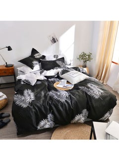 Buy 4-Piece Leaf Printed Bedding Set Polyester Black/White Quilt Cover 150x200 Cm, Bedsheet 200x230 Cm, Pillowcase 48x74cm in UAE