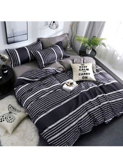 Buy 4-Piece Striped Printed Bedding Set Polyester Black/White Quilt Cover 150x200 cm, Bedsheet  200x230  cm, Pillowcase 48x74cm in UAE