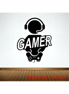 Buy Gamer Man Gaming Wall Art Sticker Black/White in Saudi Arabia