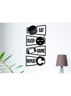 Buy Eat Sleep Game Repeat Gaming Wall Art Sticker Black/White in Saudi Arabia