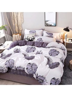 Buy 4-Piece Leaf Printed Bedding Set Combination White/Grey Quilt Cover 200x230 cm, Bedsheet 230x230 cm, Pillowcase 48x74cm in UAE