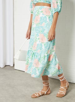 Buy Floral Midi Skirt Blue in UAE