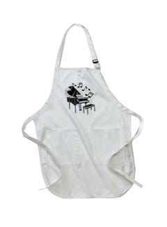 Buy Piano With Dancing Notes And Love Music On It Printed Apron With Pockets White 22 x 24inch in Egypt