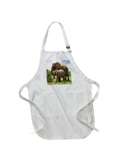 Buy Mama And Baby Elephants In Wild Printed Apron With Pockets White 22 X 30inch in Egypt