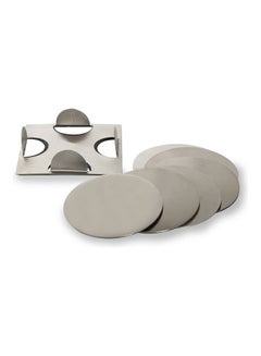 Buy 6-Piece Round Coaster Set Silver 9cm in UAE