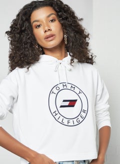 Buy Logo Print Cropped Hoodie White in UAE