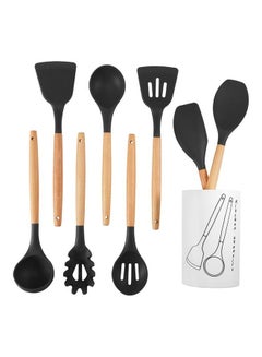 Buy 8-Piece Wooden Handle Silicone Kitchenware Set Black/Brown in Saudi Arabia