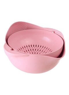 Buy Multi-Functional Plastic Strainer With Washing Bowl Pink in Saudi Arabia