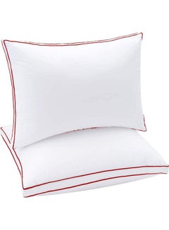 اشتري 2-Piece Soft Fiber Fill Comfortable Bed Pillow قطن White/Red 50 x 75سم في السعودية