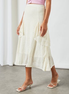 Buy Ruffled Midi Skirt Beige in UAE