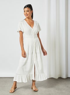 Buy Ruffled Hem Maxi Dress White in Saudi Arabia
