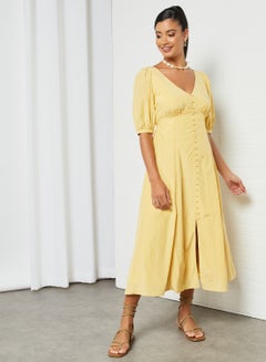 Buy Belle Puff Sleeve Dress Yellow in Saudi Arabia