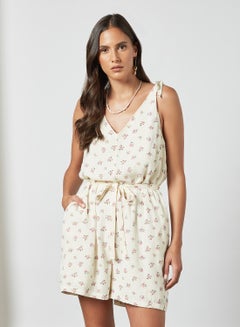 Buy Floral Print Playsuit White in UAE