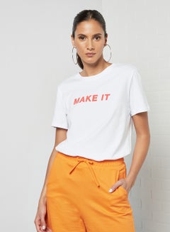 Buy Slogan Print T-Shirt White in UAE