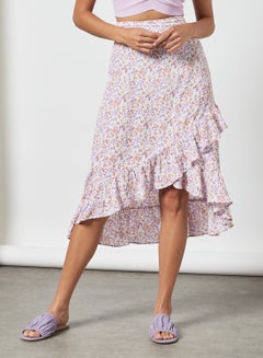 Buy Floral Print Wrap Midi Skirt Multicolour in UAE