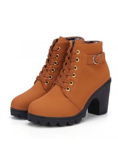 Buy Marten Zipper Heel Ankle Boots Brown in UAE