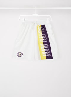 Buy Printed Elastic Waistband Drawstring Mid Rise Shorts White/Yellow/Purple in Saudi Arabia