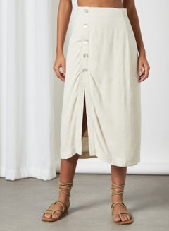 Buy Button Detail Skirt Off-White in UAE