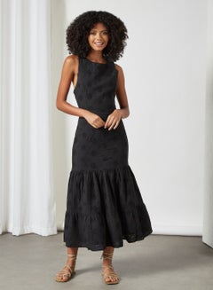 Buy Tie Back Broderie Maxi Dress Black in UAE