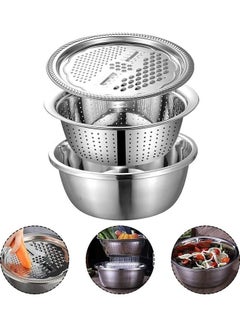 Buy 3-in-1 Multifunctional Stainless Steel Basin With Grater Silver in UAE