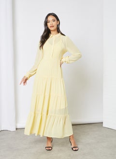 Buy Pleat Detail Shirt Dress Yellow in UAE
