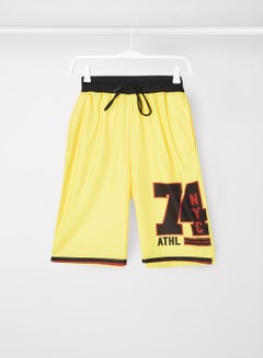 Buy Contrast Print Detail Elastic Waistband Drawstring Shorts Yellow/Red/Black in Saudi Arabia