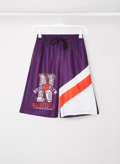 Buy Printed Elastic Waistband Drawstring Mid Rise Shorts Purple/Orange/White in Saudi Arabia