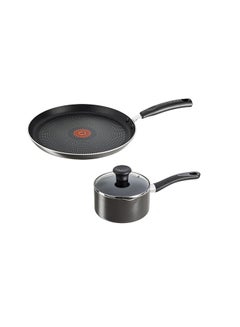 Buy Delicia Non-Stick Tawa Frying Pan Aluminum, B1548784 + Delicia Sauce Pan With Lid, Black, Aluminium B1542284 Black 28cm in UAE