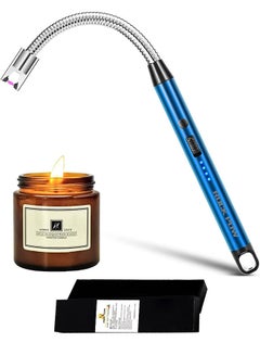 Buy 360 Degree Windproof Flameless Flexible Neck Long USB Type-C Rechargeable Electric Candle Arc Lighter With LED Battery Display Blue 26 x 1.5 x 1.5cm in UAE