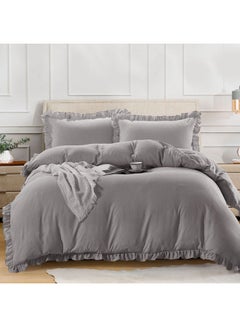 Buy 2- Piece Ruffled Duvet Cover Set without Filler Single Size Soft Microfiber Dark Grey Twin none in Saudi Arabia