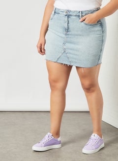 Buy Plus Size High Rise Denim Mini Skirt Blue in Saudi Arabia