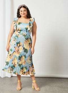 Buy Plus Size Floral Print Dress Blue in UAE