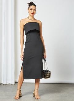 Buy Strapless Midi Dress Black in UAE