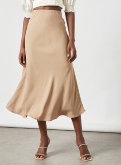 Buy Pleated Midi Skirt Brown in UAE