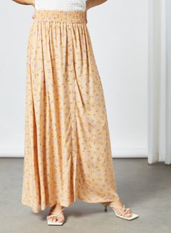 Buy Floral Print Button Down Skirt Peach in Saudi Arabia