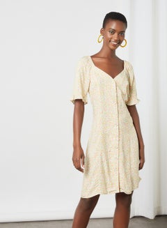 Buy Printed Button Down Dress Yellow in UAE