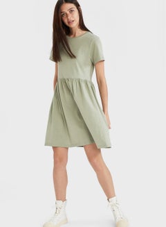 Buy Crew Neck Knitted Dress Green in UAE