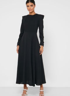 Buy Puff Sleeve Dress Black in Saudi Arabia