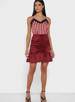 Buy Comfortable Side Ruched Mini Skirt Red in Saudi Arabia
