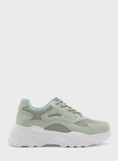 Buy Women's Metallic Trim Casual Sneakers Green in Saudi Arabia