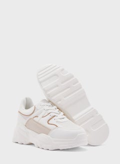 Buy Elegant Chunky Casual Sneakers White/Beige in Saudi Arabia