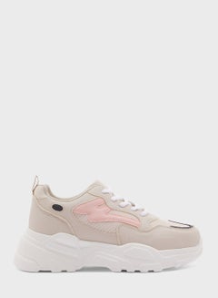 Buy Women's Elegant Casual Sneakers Beige/Pink in Saudi Arabia