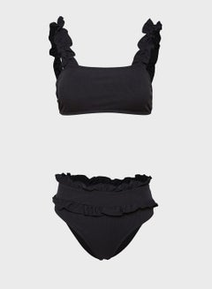 Buy Frill Strap Bikini Black in Saudi Arabia
