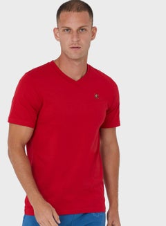 اشتري Embroidered Logo Casual T-Shirt Red في الامارات