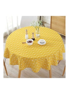 Buy Round Stripe Table Cover Yellow/White 150cm in UAE