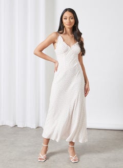 Buy Floral Print Midi Dress White in Saudi Arabia