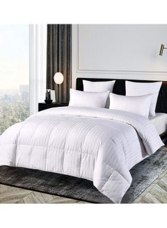 Buy 3-Piece King Size Down Alternative Duvet Insert Stripe with Pillow Cotton White in Saudi Arabia