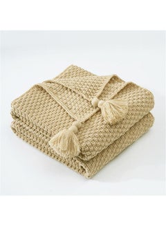 Buy Tassel Design Warm Blanket Polyester Beige 130x170cm in UAE